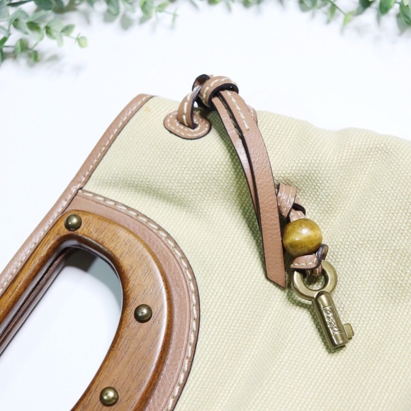 Vintage Fossil boho cream & wood canvas handbag - Picture 4 of 6